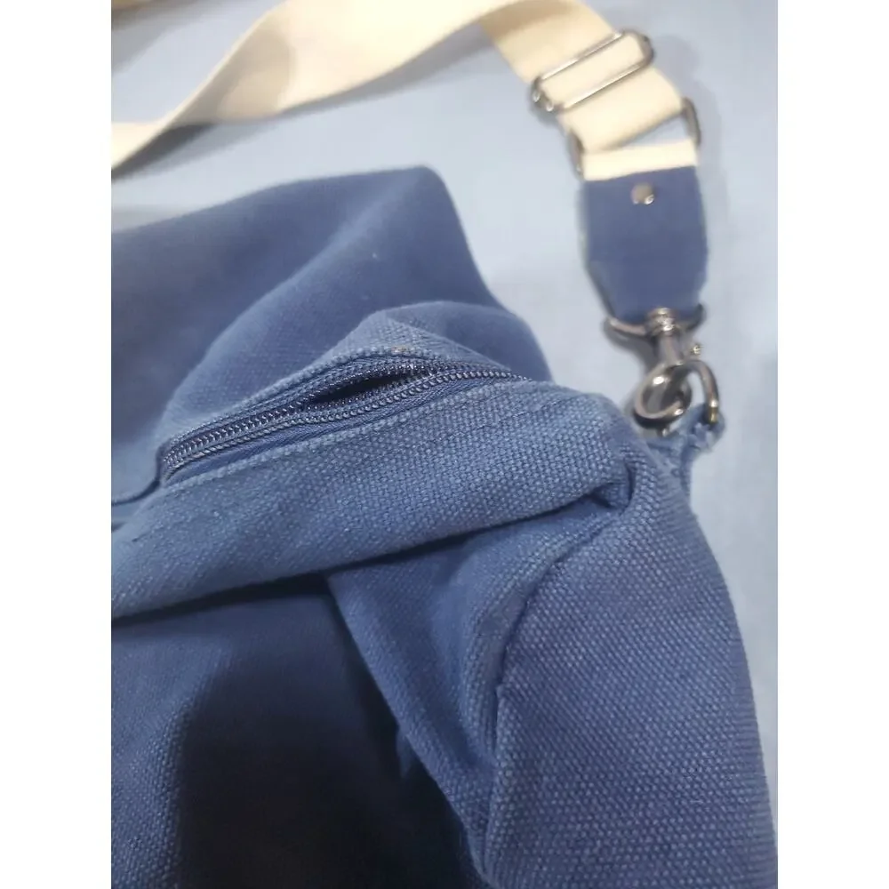 True Religion Canvas Duffle Bag Blue Cream World Tour Buddha Travel Gym Y2K